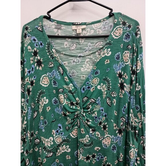 Style & Co Womens Top Size 3X Green Floral BOHO Cottagecore Festival Long Sleeve - Picture 2 of 7